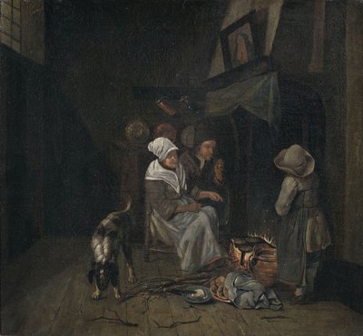 Kitchen Interior with Family Gathered for Pancake Baking by Jan Josef the Elder Horemans